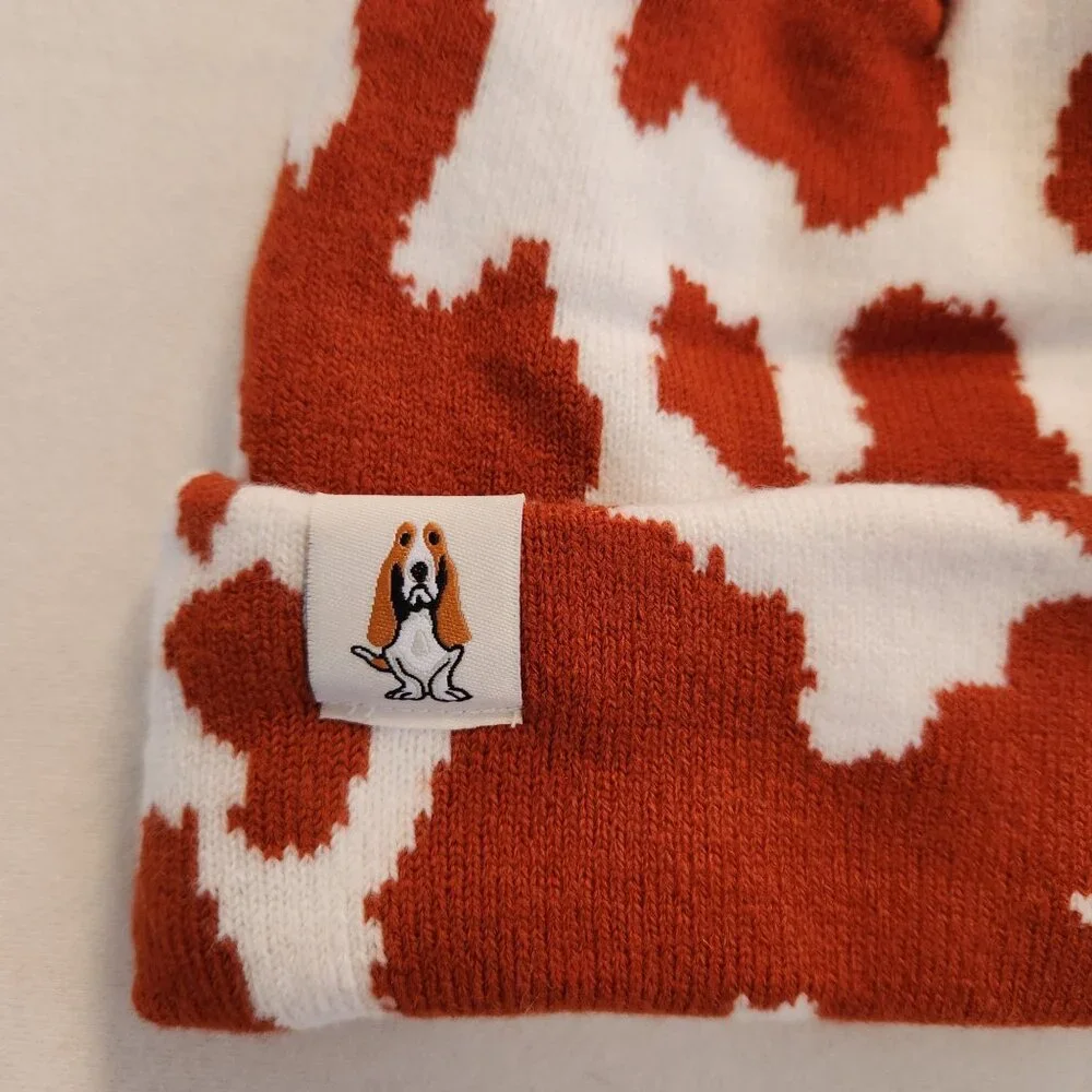 Hush Puppies Cow Print Knit Beanie Hat Rust & White Cowgirl Rodeo Texas Country - Picture 3 of 4